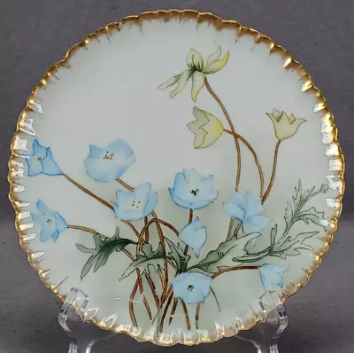 GDM Limoges Hand Painted Blue & Yellow Floral & Gold 8 1/8 Inch Plate C. 1891 • £82.04