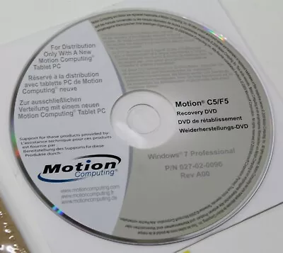 Motion Computing C5/F5 Recovery DVD Windows 7 / XP 1535-040HOMC Free Shipping • $9.90