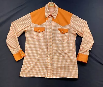 Vintage Custom Tailored Western Shirt Pearl Snaps 1950s 60s Orange Carol Salley • $49