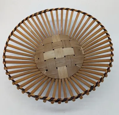 Vintage Bamboo Wood Strip Woven Basket Made In Japan Round Fruit Bowl MCM 9 D • $16.90