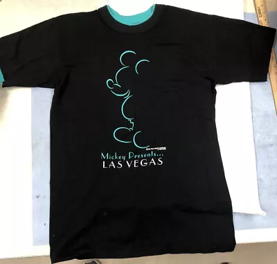 Walt Disney Mickey Mouse Mickey Presents Las Vegas Tshirt Velva Sheen Black L • $11.99