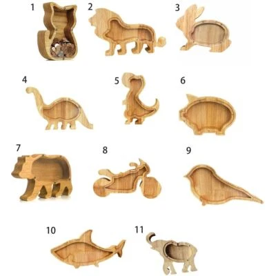 Wooden Piggy Bank Funny Animal/Guitar Coin Saving Money Box Kids Adults Gift AU • $19.02
