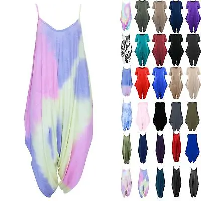 £7.99 • Buy Women Ladies Cami Strappy Baggy Tie Dye Lagenlook Italian Drape Harem Jumpsuit