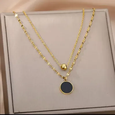 £8.99 • Buy Women Ladies Stainless Steel 18K Gold Circle Pendant Layer Necklace Non Tarnish