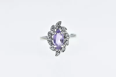 14K Marquise Amethyst Vintage Diamond Halo Ring White Gold *18 • $269.95