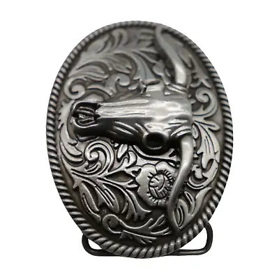 New Men Silver Metal Belt Buckle Western Fashion Bull Long Horns Texas Cow Rodeo • $14.95