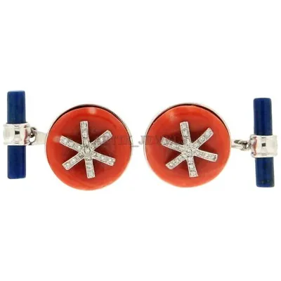 Natural Red Onyx & Lapis Lazuli Gemstone With 925 Sterling Silver Cufflink 2426 • $162.78