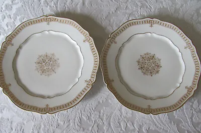 A L Alfred Lanternier Limoges France-Antique-Gold Trim/Medallion-2 Dinner Plates • $59.49