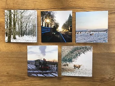 Pack Of 15 Notelet Cards 10cm Squared. Christmas Winter Snow Scenes Trains V2  • £8.99