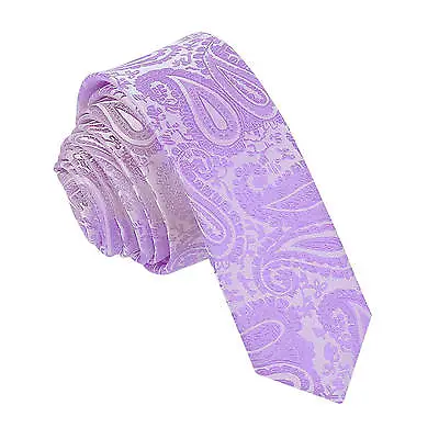 Lilac Skinny Tie Woven Floral Paisley Mens Formal Wedding Necktie By DQT • £7.99