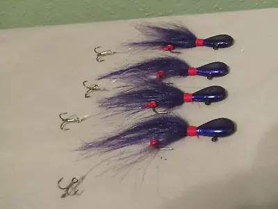 Lake Erie Purple Hair Jigs 5/8 Ounce With Stinger Hook 4 Pack Powder Paint • $10.99