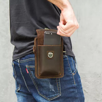 Men Retro Cowhide Leather Waist Bag Mobile Phone Holder Belt Pouch Shoulder Bag • $30.73