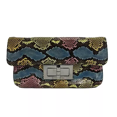 Chanel - Vintage Multicolor Python Flap Clutch - Snakeskin Purse • $781