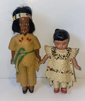 $30.79 • Buy 2 Vintage Native American Indian Dolls Leather & Beads