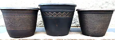 3 XL COPPER  Barrel Plant Pot Outdoor Garden Flower Round Plastic Planter Patio= • £12.99