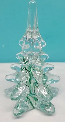 Art Glass Christmas Tree 5.5” Clear & Green Hand Blown Vintage • $23