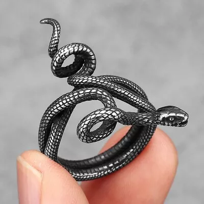 Poisonous Snake Ring 316L Stainless Steel Men Rings Rock Punk Vintage • $10.99