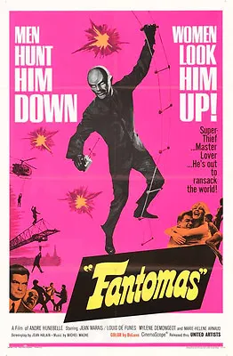 FANTOMAS One Sheet JEAN MARAIS/MYLENE DEMONGEOT/ LOUIS DE FUNES Orig 1966 Poster • $119.99