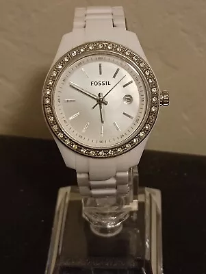 Fossil Stella Watch Women Silver White Tone Date Pave Bezel New Battery 6  • $19.99