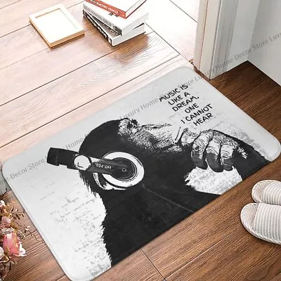 Banksy Wall Graffiti Bedroom Mat Monkey Music Cannot Hear Doormat Flannel Carpet • $8.79