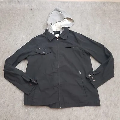 Volcom Jacket Mens Medium Black Gray Full Zip Outdoors Hooded Parka Coat Skate • $19.99