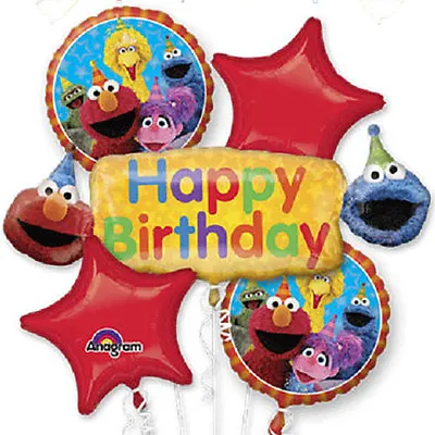 Sesame Street Gang Happy Birthday Balloon Bouquet Party Decoration Elmo ~ 5pc • $18.99