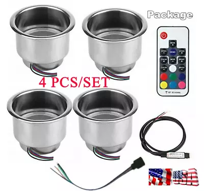 4 PCS Car Boat Yacht RV Stainless Steel Cup Drink Holders 14LED RGB Light+Remote • $48.59