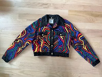 Women’s Moschino Jeans Vintage 80’s 90’s Jacket Multicolor Quilted Satin US 10 • $149.99