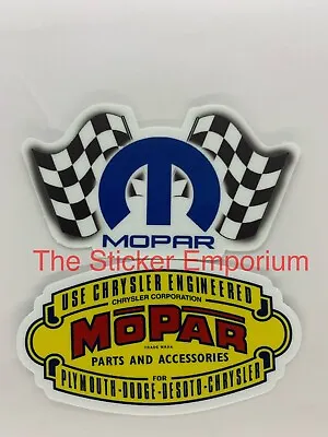 2 Mopar 4” Stickers Checkered Flag Vintage Logo Tool Box  Garage Mechanic Decal • $12.95