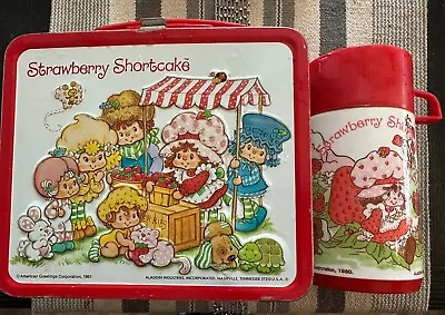 Vintage 1980 Strawberry Shortcake Complete Lunchbox Lunch Aladdin With Thermos! • $45