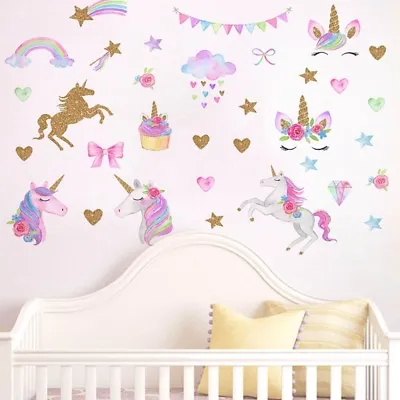 Unicorn Rainbow Cartoon Wall Sticker Girls Kids Living Room Bedroom Art D • $7.58