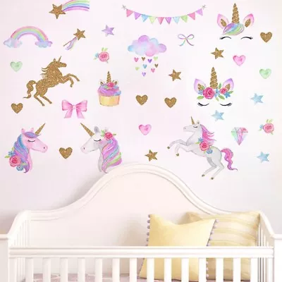 Unicorn Rainbow Cartoon Wall Sticker Girls Kids Living Room Bedroom Art D • $7.58