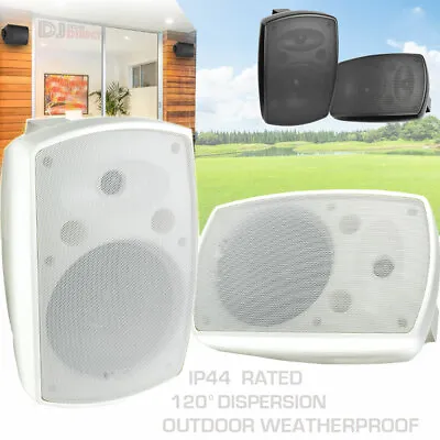 Outdoor Garden Speakers Pair Weatherproof IP44 Rated Music Summer Black White • £59