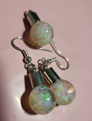 #1153 Round Floating Opal Earrings And Pendent Set • $35