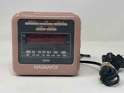 Vintage 80s Cube MAGNAVOX Dual Alarm Clock AM/FM Pink Color Radio D3530 Works • $39.95