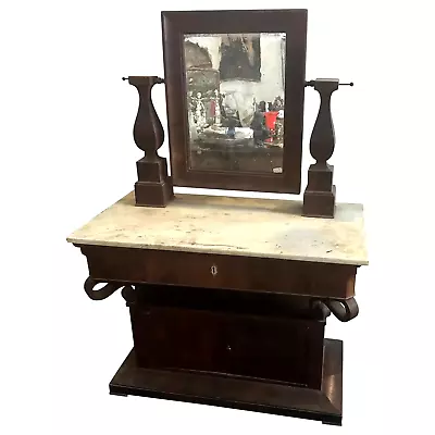 Mid-19th Century Fir Wood Veneered IN Mahogany And Marble Sicilian Vanity Table • $3788.05