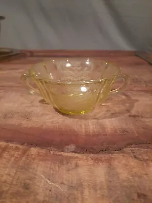 Federal Glass Madrid Amber Depression Glass Two-handled Cream/Soup Bowl • $7