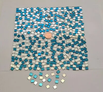 1000 Pieces Mixed Terquoise & Silver Glass Mirror Tiles Size 5X5 Mm Art&Croft • £14.49