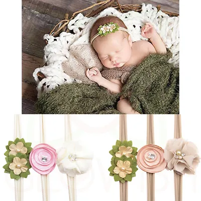 Handmade Newborn Baby Girls Flower Headband Infant Toddler Knot Hair Band Sets • £2.95