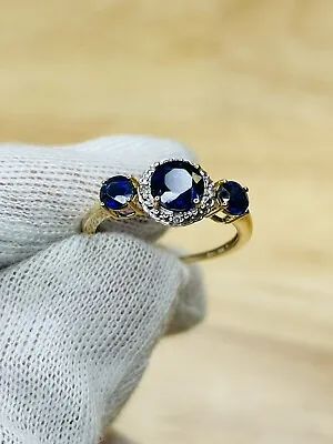 10k Yellow Gold Synthetic Lab Created Blue Sapphire Ring India 7sz 1.8g • $119.99