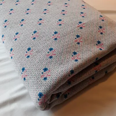 6.5 YDS Vintage 60s 70s Double Knit Fabric Blue & Pink Floral Tiny Dots 72  Wide • $45