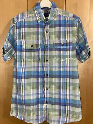 £2.49 • Buy Blue Check Shirt Size Small Short Sleeve Cotton Atlantic Bay