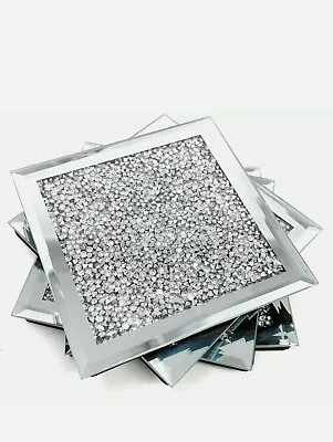 New Glamorous 4x Square Mirrored Crushed Crystal Coasters Sparkle T • £9.49