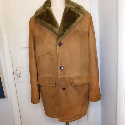 Vtg Lakeland Mens Sz 44 Suede Faux Fur Shearling Marlboro Rancher Western Coat • $111