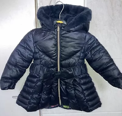 Ted Baker Girls Navy Fur Lines Coat Aged 12-18 Months • £4