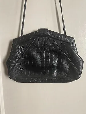 Vintage Susan Gail Black Crocodile Leather Bag Purse 80s • $38
