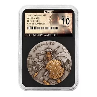 2023 2 Oz Niue  Legendary Warriors Achilles Gilded Antique Silver Coin NGCX MS10 • $375