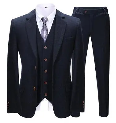 Bespoke Mens 3 Piece Suit - Made To Measure - Tweed - Mens Grey/Navy/Brown Suit • £189.99