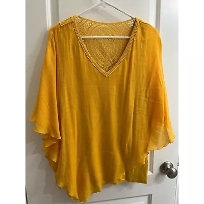 AB Studio Womens Yellow Short Sleeve Gauzy Top Size XXL • $10