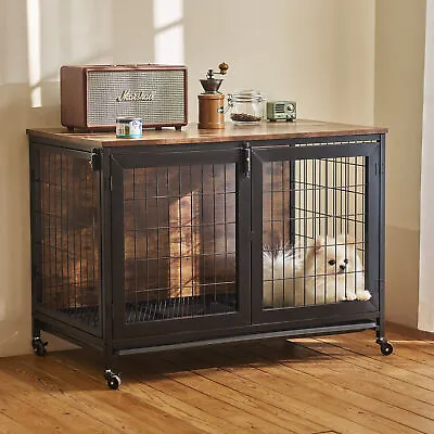 $125.99 • Buy 37  Large Heavy Duty Dog Cage Wooden Kennel Metal Pet Crate W/ Wheels & Tray XXL